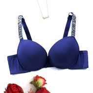PARIFAIRY Rhinestone Shine Strap bra push up padded bra Smooth Pure Color Letter Bra With Wire 36B 3