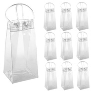 CMVI L-Pack of 10 Transparent PVC Bag Portable Wine Bottle Cooler Bag Champagne Ice Bag with Handle