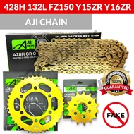 AJI RACING 428 SPROCKET SET WITH ORING GOLD CHAIN FZ150 Y15ZR Y15 15ZR Y16ZR Y16 16ZR 428H-132L RANTAI EMAS O-RING