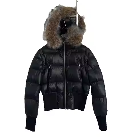 2025 Winter Women's Hooded Down Jacket PU Coated Corset Fur Collar Outerwear y2k New Fashion High-Qu