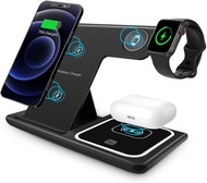 3 in 1 Wireless Charger 20W Wireless Charger Station สำหรับ Airpods Pro Apple Watch ที่วางโทรศัพท์มือถือแบบตั้งโต๊ะ ใช้ได้กับโทรศัพท์มือถือ Apple Samsung และ Xiaomi