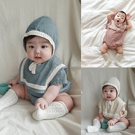 [uzfkids] Korean Navy Square Neck Onesie+Hat Baby Onesie Baby Onesie Short-Sleeved Onesie Newborn On