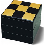 【Direct from Japan】J-kitchens Lacquerware Heavy Box, 3 Tiers, 7 Inches, Spring Style, Black Checkere