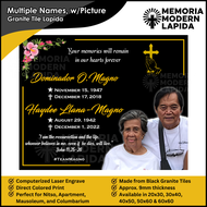 Multiple Names with Picture Modern Lapida/ Personalized/ Laser Engraved on Black Granite Tiles/ Comp