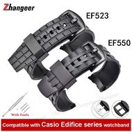 ~ 22mm Fashion Men Black Texture Resin Strap for Casio Strap Edifice EF-550/EF523 Watchbands Replacement Waterproof Bracelet