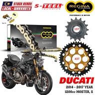 DUCATI 1200cc MONSTER, S Full Set Regina SPORTBIKE Chain 525 ZRP Steel Sprocket Sets