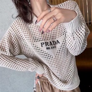 Prada 7012 Hollow Knit Long-Sleeve T-Shirt