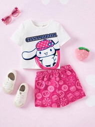 HELLO KITTY AND FRIENDS | SHEIN 女嬰卡通和字母圖形t恤和短褲