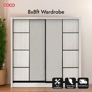 COCO~Sliding Door Wardrobe Anti-Jump Cabinet Clothes 8Ftx8Ft(With INSTALLATION)Almari Baju 8FTx8FT~R