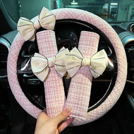 Steering Wheel Coverfrench styleCotton Linen Car Anti-slip Steering Wheel Grip Cover Light Luxury Bo