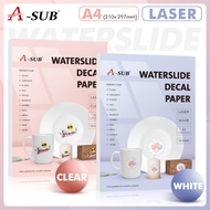 A-SUB Waterslide Decal Paper for Laser Printer Clear&White A4 Printable Water Slide Transfer Paper