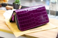 光面紫色鱷魚皮革長銀包