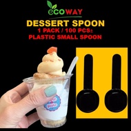[ 100pcs± ] Dessert/Ice Cream Spoon Black Disposable Plastic Cutlery Sudu Plastik Jelly PS001