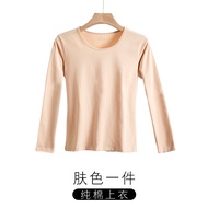 ผ้าฝ้ายบางส่วนฤดูใบไม้ร่วงฤดูหนาวเสื้อผู้หญิงนักเรียนหญิงแขนยาวรอบคอ SLIM FIT Belefin Heattech