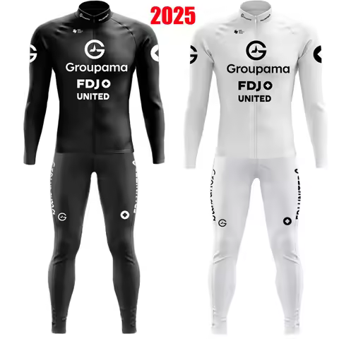 FDJ White Black Team Cycling Jersey 2025 Set Clothing Suit Mens Summer Winter Long Sleeve MTB Bike R