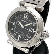 CARTIER Pasha C W31043M7 男士不鏽鋼自動手錶，黑色錶盤