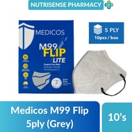 MEDICOS M99 FLIP LITE SURGICAL FACE MASK 5PLY SAND GREY 10'S