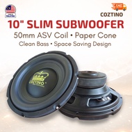 Coztino 10" Slim Subwoofer Space Saving Shallow Mount Clean Bass – 4x4 Compatible