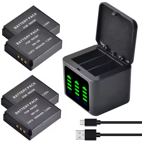 1850mAh DB-120 DB120 DB 120 Replacement Battery +3-Slot LED Charger Box for Ricoh GR IV GRIV GR4 Dig