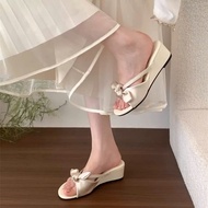 Women's wedge sandals with bow straps, 4cm low sole, youthful fashion, soft sole, easy to walk in, n