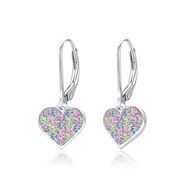 Kids Earrings - 925 Sterling Silver With a White Gold Tone Classic Clear Heart Secure Leverback Earr