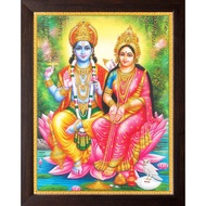 Lord Vishnu Bhagwan Narayan with Goddess Lakshmi, HD Printed Religious & Wall Decor Picture with Fra
