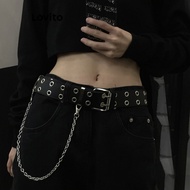 Lovito Casual Plain Chain Y2K Belt for Women L60AD093 (Black) Lovito Sabuk Y2K Rantai Polos Kasual u