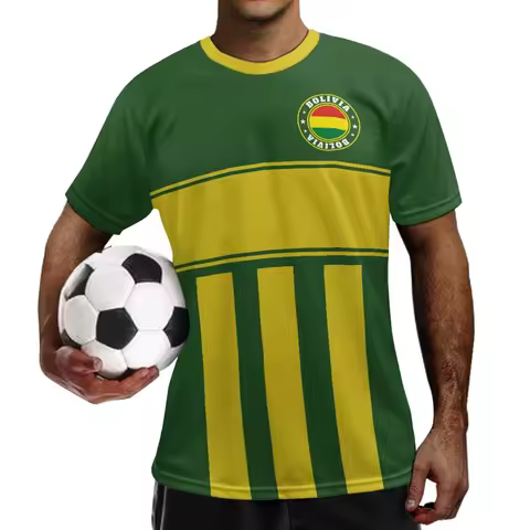 Bolivia Concept Stripe Badge Jersey T Shirt for Men Football T-Shirt Tees Custom Bolivia Flag Footba