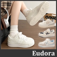 [Eudora] Sports Style Thick-Soled Shoes Casual Sneakers Lace-Up Cloth Skateboard White Platform Heig