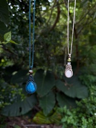 藍磷灰 珊瑚玉 基本款編織項鍊