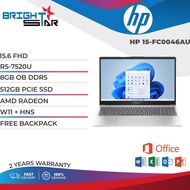HP Laptop With Bag (15.6"/R5-7520U/8GB OB DDR5/512GB SSD) 15-FC0045AU/15-FC0046AU