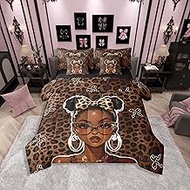 Erosebridal Stylish Leopard Print Queen Bedding Set Y2K Cute Black Girl Comforter Set for Teens Wome
