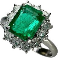 Size 14, 1.17ct emerald, 0.55ct diamond, Pt900 platinum, 4.7g, women's ring