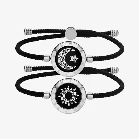 Totwoo Long Distance touch Light up&Vibrate Bracelets for Couples, Sun&Moon Touch Bracelets with Mil