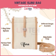 Personalised Vintage Canvas Sling Bag | Customised Crossbody Sling Phone Wallet Bag |Weekend small Bag | Customised Gift