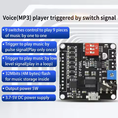 5W 9-way Voice MP3 Playback Control Module 32M Storage DC3.7-5V One-on-One Trigger D-class Custom Au