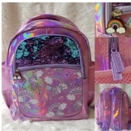 Justice Smiggle Hologram Sequins Unicorn School Backpack Kids Schoolbag