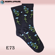 Socks Wanita Ladies'/ - Black Floral Pattern biru - Morph.Apparel - E73