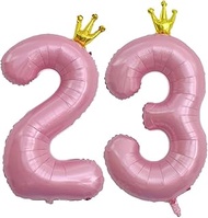 40 Inch Pink Crown Number 23 Balloons, 23th Large Foil Helium Balloons, Pink 23th Celebration Decor 