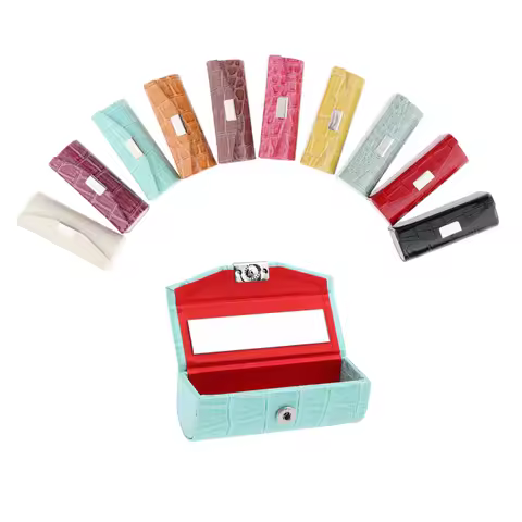 Leather Lipstick Case Holder Storage Box With Mirror Lip Gloss Case Lipstick Storage Case Box For Pu