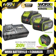 WORX WA3016 20V 4.0Ah Kross Pack Battery & WA3922 6.0A Fast Charger 160W (SET A - D)