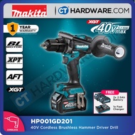 Makita HP001GD201 Cordless Brushless Hammer Driver Drill 40V 13mm C/W 2x 2.5AH Battery &amp; 1x Fast Charger