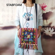 STABFOAM Message Bag, Tassels Hmong Tribal Ethnic Women Shoulder Bag, Vintage Embroidery Tapestry Fa