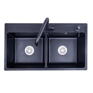 Black Undermount Kitchen Sink Drop In Granite Quartz Composite Workstation Sink - Double Sink