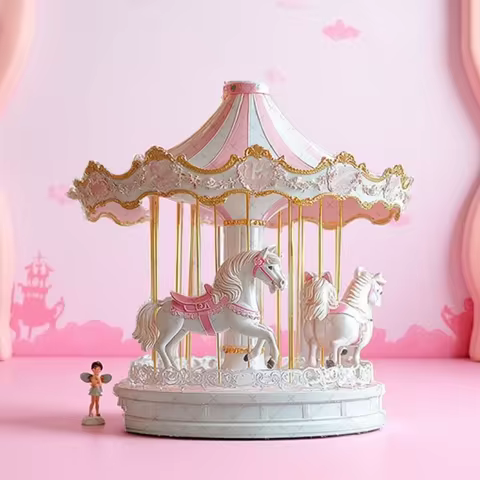 Mehofond Photography Background Carousel Pink Balloons Floral Gift Kids Birthday Cake Samsh Portrait