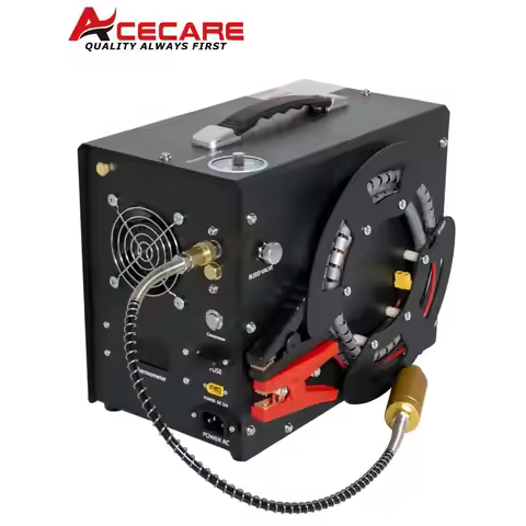 ACECARE ES062 4500Psi 300Bar Portable 12V PCP Air Compressor with Wire Spool Built-in 12V Transforme