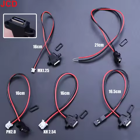 JCD 5pcs Waterproof USB Type C Connector Charging Interface Female Socket With Welding Wire MX1.25 P