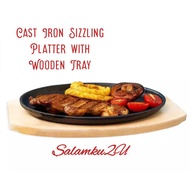 Cast Iron Hot Plate Oval with Wood Plate GRILL PLATE 917 CAST IRON PINGGAN BESI SIZZLING