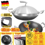 Pasarborong 40CM / 46CM Kitchen Honeycomb Non Stick Cooking Frying Wok SU304 Stainless Steel with Li