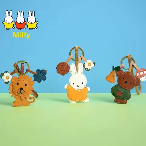 Kawaii Miffy Keychain Cute Cartoon Boris Bear Car Keychain Versatile Bag Hanger Leather Keychain Bes